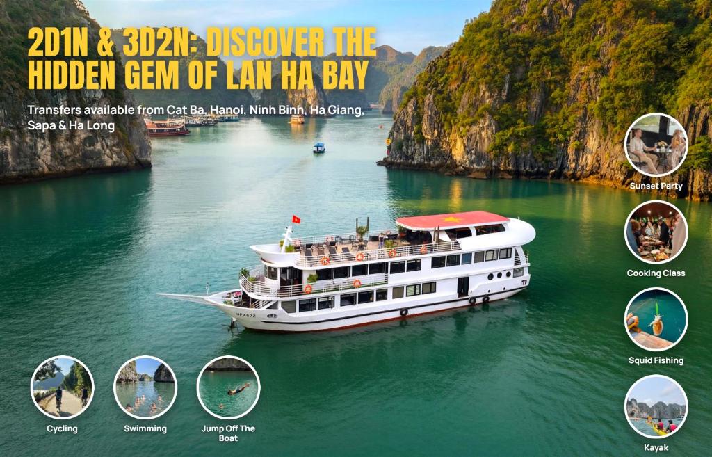 a boat in the water with a bunch of people on it at Beka Travel Cruise in Cat Ba