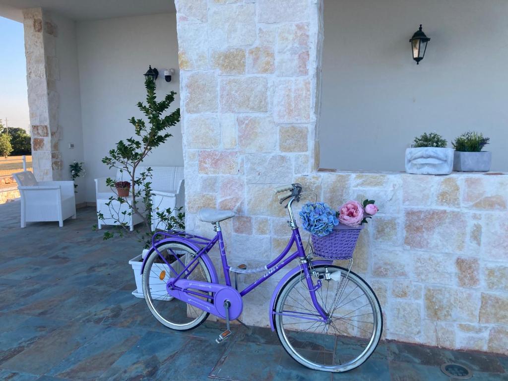 a purple bike parked next to a stone wall at Tra Cielo e Mare - Monopoli in Impalata