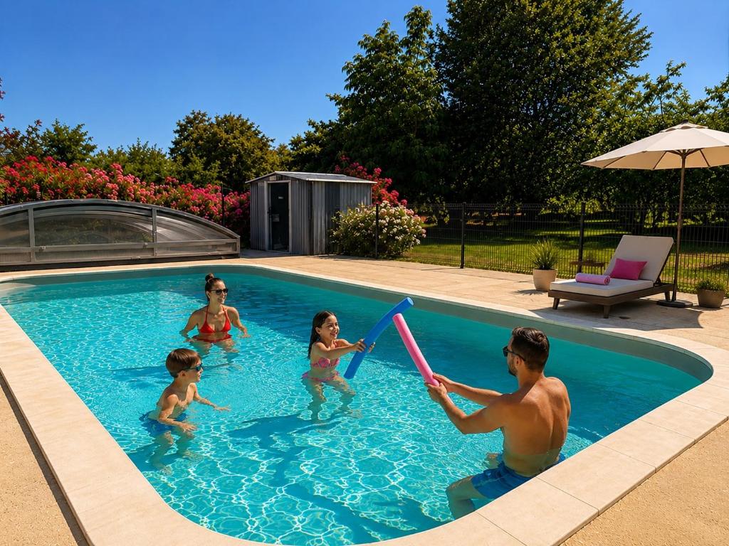a man playing a game of baseball in a swimming pool at DOMAINE DE LA PORTE in Agonac