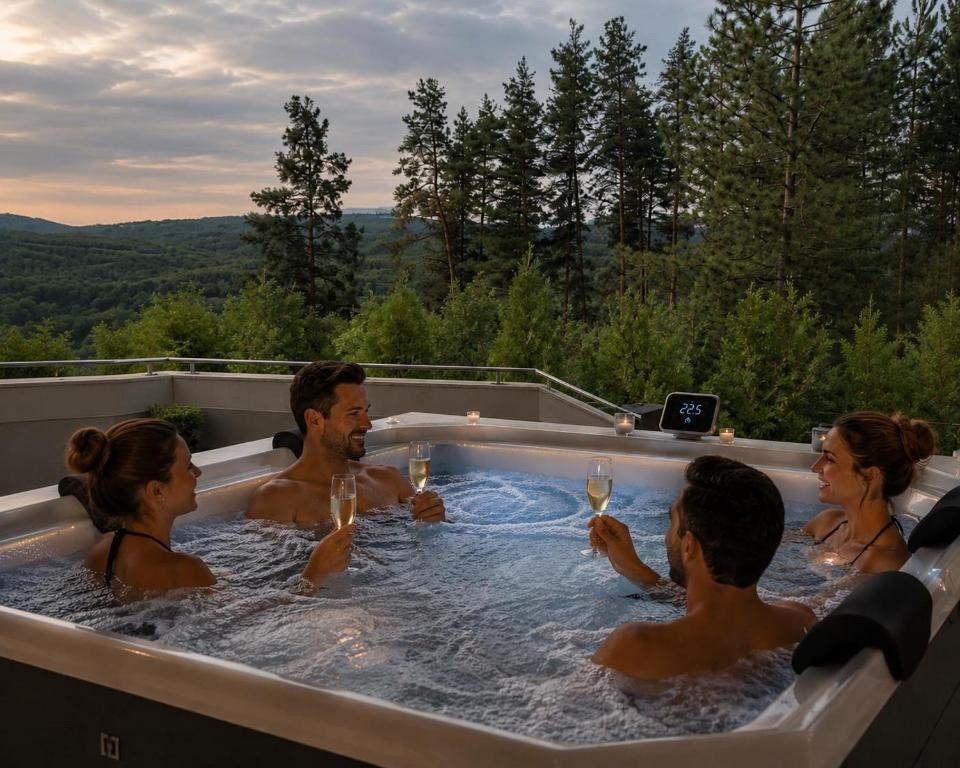 a group of people drinking champagne in a hot tub at Park Hotel Panorama in Tryavna