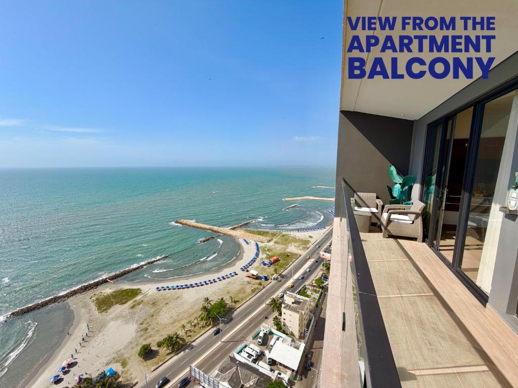 a view of the ocean from the apartment balcony at Brand NEW! Ocean front,City 360Views 26FL,FREE Airport pick up by IMZ in Cartagena de Indias
