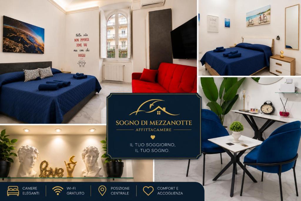 a collage of pictures of a room with a bed and a sign at Sogno Di Mezzanotte in Taranto
