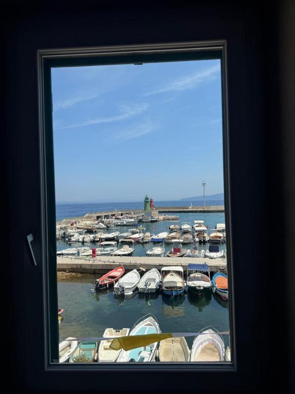 a window with a bunch of boats in a marina at Calabianca in Giglio Porto