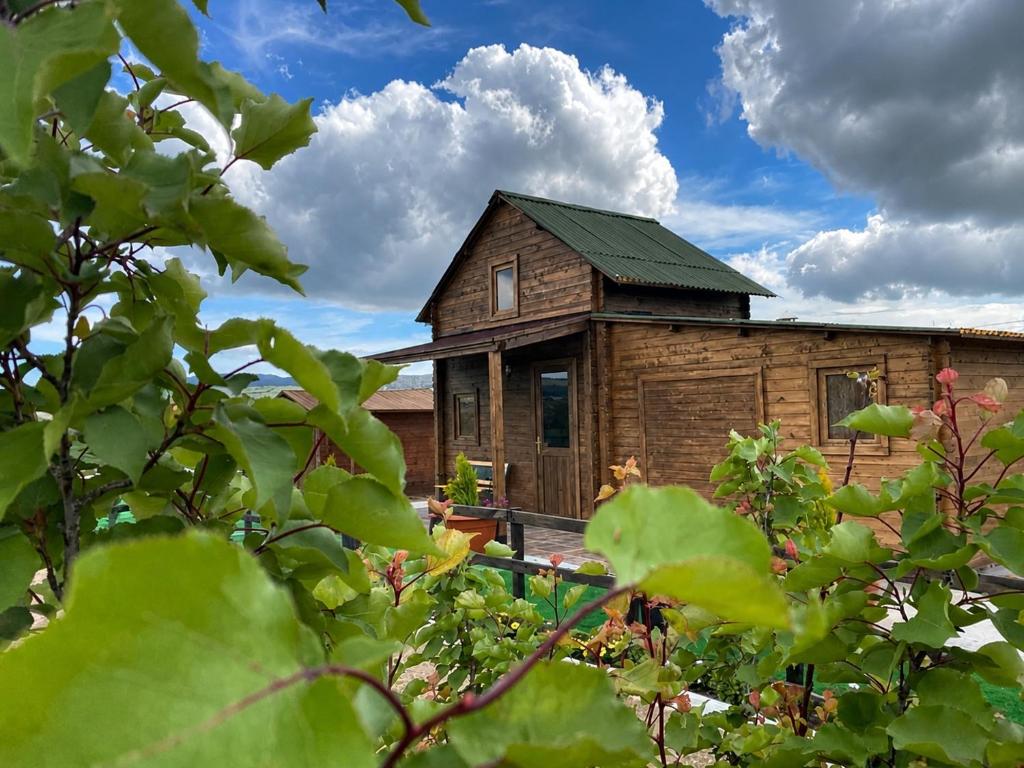 a wooden house with a green roof at Villa Soñada Setenil in Setenil