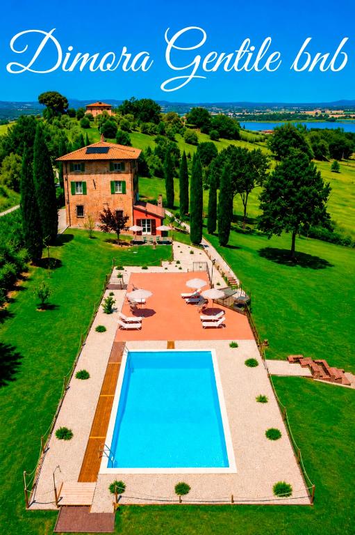 an aerial view of a villa with a swimming pool at Dimora Gentile BnB in Castiglione del Lago