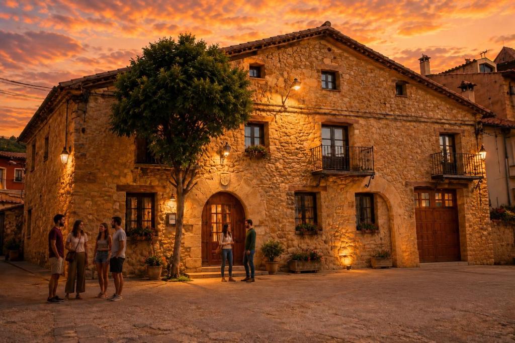 a group of people standing in front of a building at Casa Rural Julio in Terriente