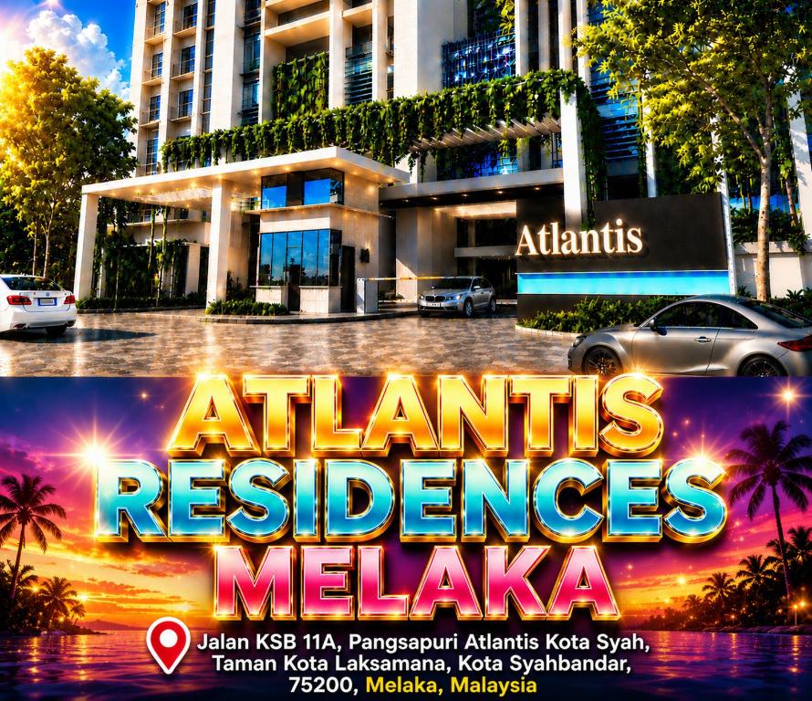 a poster for an atantis reserves reserves melaka in front of a building at Atlantis Residences by UVM Stay -4 Pax in Malacca