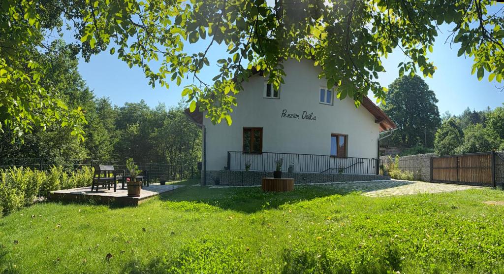 a house in the middle of a yard at Penzion Osika in Nová Bystřice