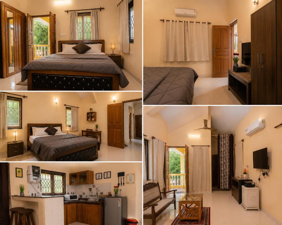 a collage of four pictures of a bedroom at Goan Villa Anjuna Beach in Anjuna