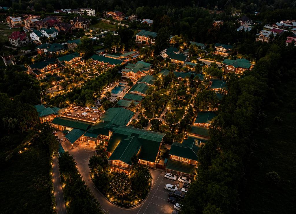 an overhead view of a park at night at The Orchard Retreat & Spa in Srinagar