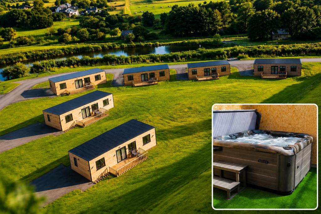 an aerial view of a group of mobile homes at Canal View Lodge & Spa - Entire 3 Bed Lodge in Longford