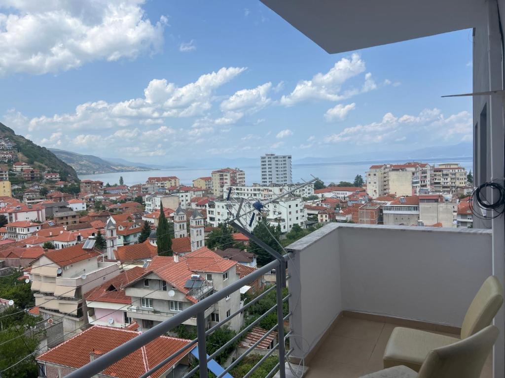 a balcony with a view of a city at LakeView Pogradec in Pogradec