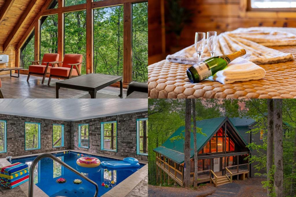 a collage of pictures of a house with a pool at Mountain Majesty By Ghosal Luxury Lodging in Gatlinburg