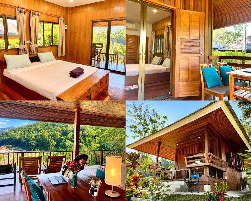 a collage of photos of a bedroom and a house at Aruna Mountain Lodge in Ban Huai Rin