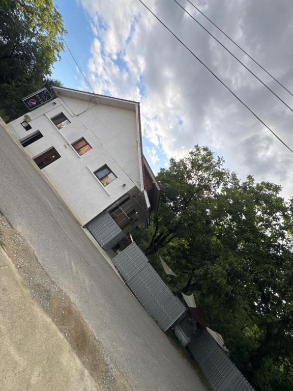 a white building on the side of a street at Casa Logascu in Bîlta