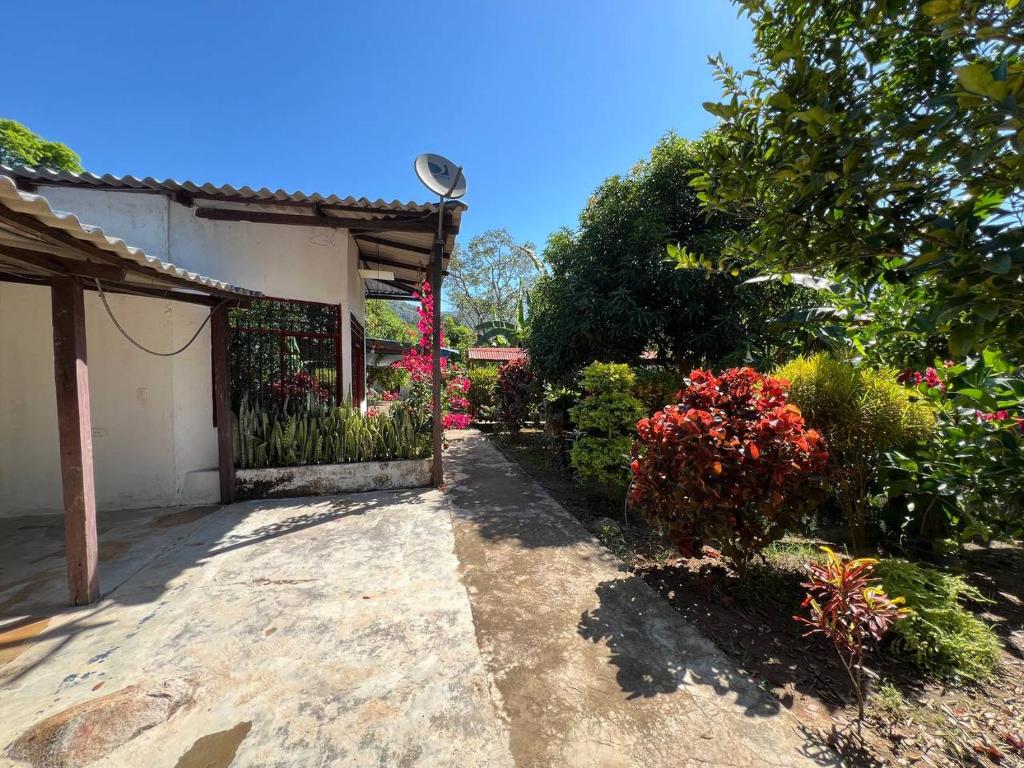 a garden entrance to a house with flowers and plants at Casa campo Villa Yaneth in Pueblo Bello