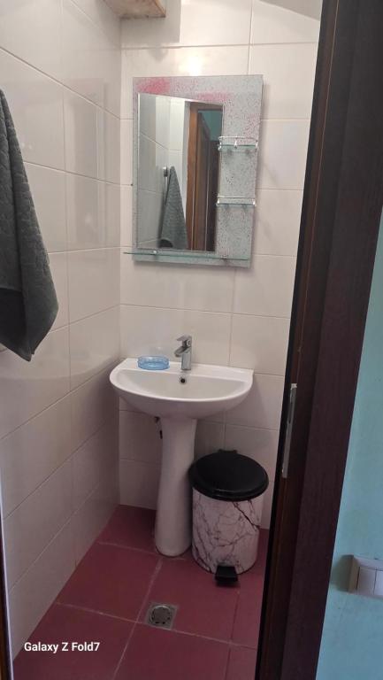 a bathroom with a sink and a mirror at Cozy Townhouse in Yerevan