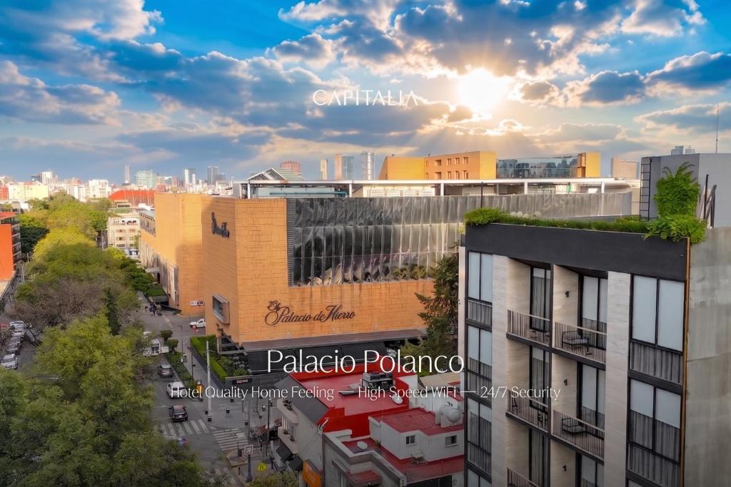 an aerial view of the plaza polanco apartments at Capitalia Palacio Polanco in Mexico City