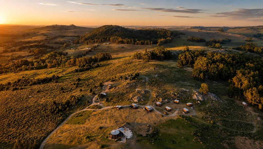 an aerial view of a farm on a hill at Valle de la Luna in Tandil