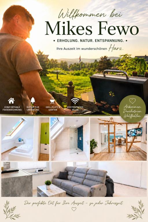 a collage of photos of a living room with a couch at Mikes Fewo in Hohegeiß