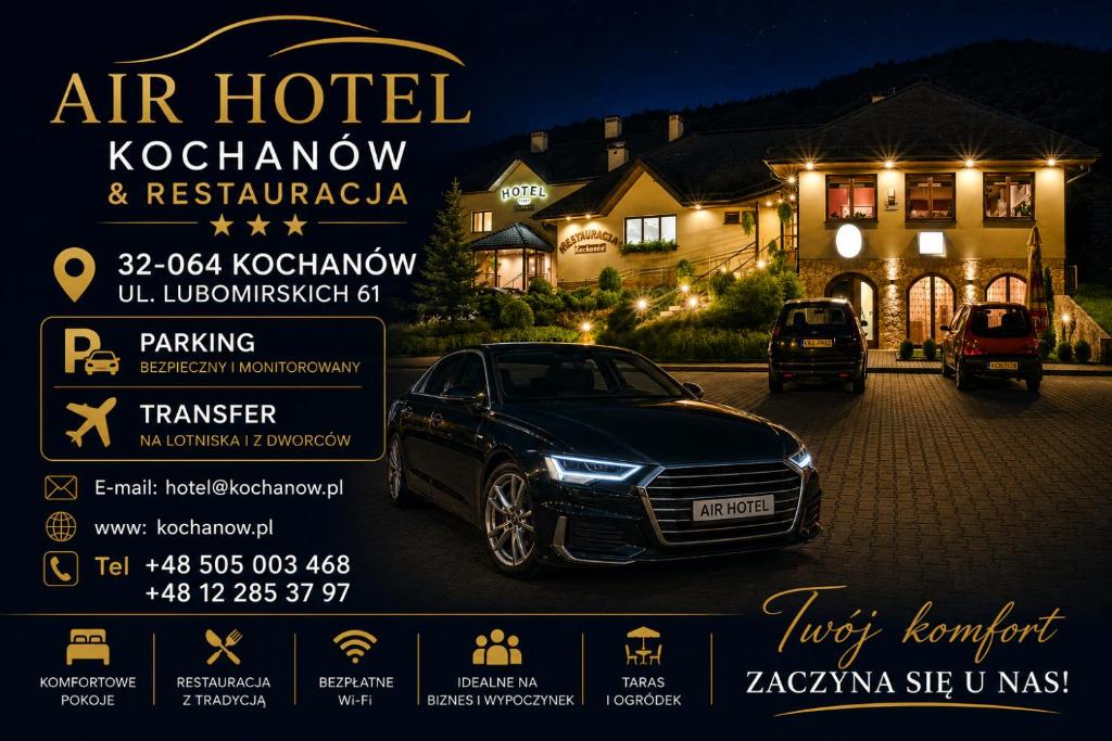 a poster of a car parked in front of a house at Air Hotel Kochanów in Kochanów