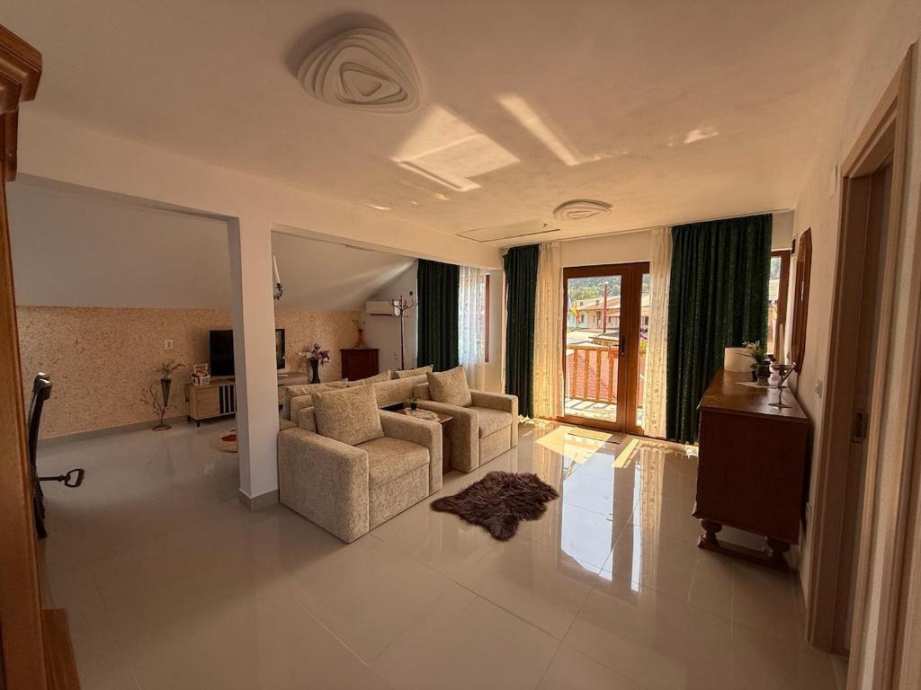a living room with two chairs and a couch at Belareca Garden in Mehadia