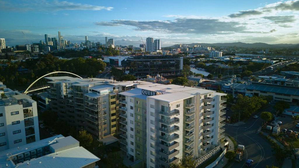 an aerial view of a city with tall buildings at Quest Breakfast Creek in Brisbane