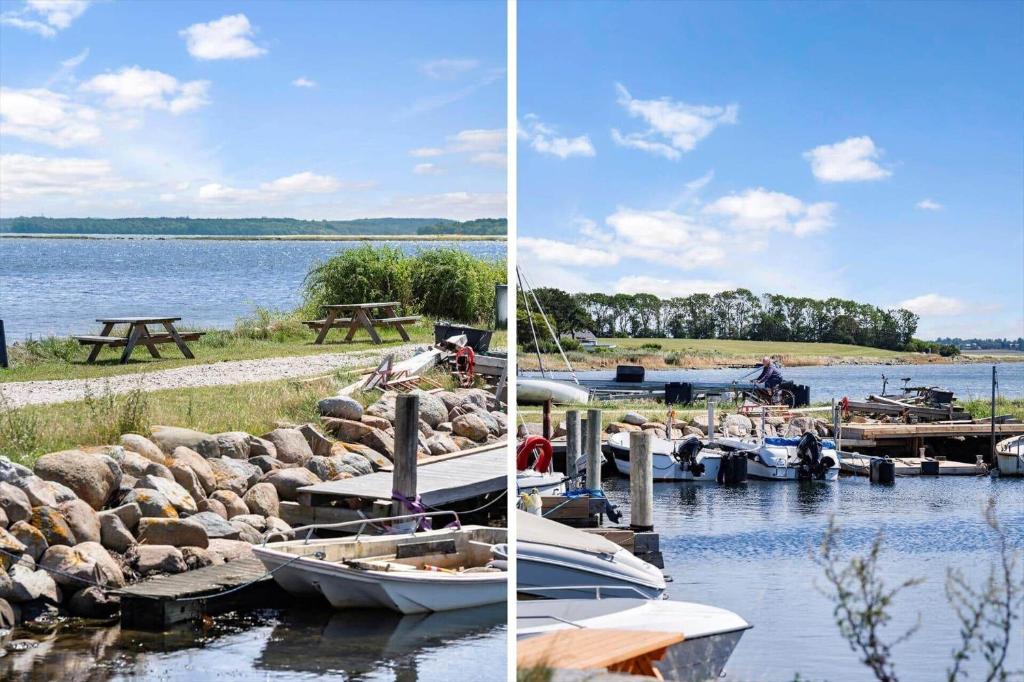 two pictures of boats docked at a dock on a lake at FJ4307-Oro-Gronnevej-6 in Orø