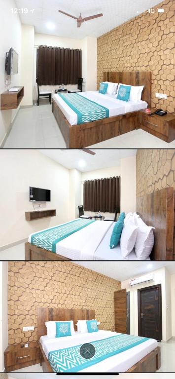 drei Bilder eines Hotelzimmers mit zwei Betten in der Unterkunft Hotel De Agya in Ludhiana