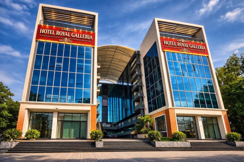 a building with two tall buildings with windows at Hotel Royal Galleria in Vadodara