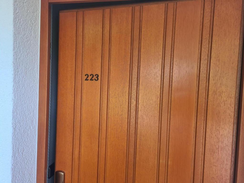 a wooden door with the number on it at Haus Goldregen - App. 223 in Thalfang