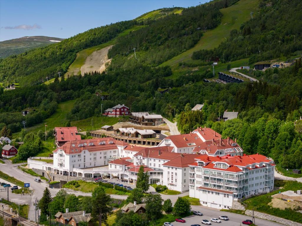 an aerial view of a resort in the mountains at Dr. Holms Hotel in Geilo