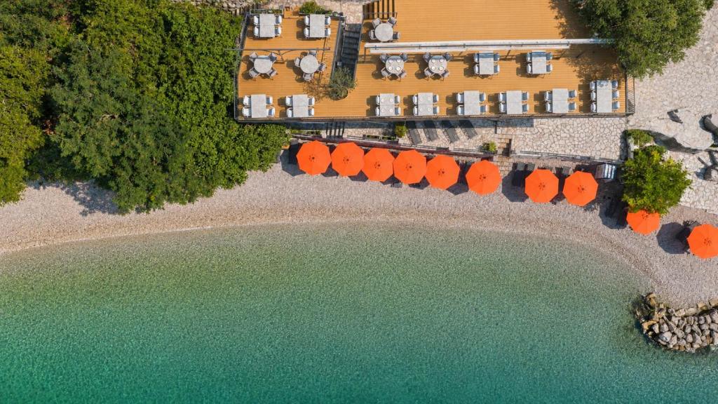 an aerial view of a house and the beach at Hotel Casa del Mare - Amfora in Kotor
