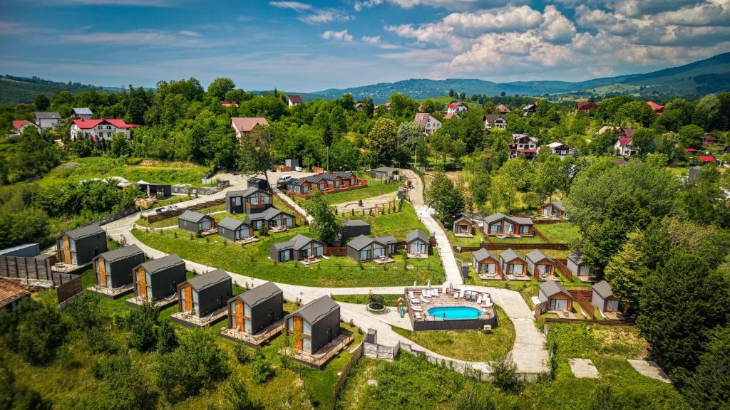 an aerial view of a large estate with homes at Moon Village Comarnic in Sinaia