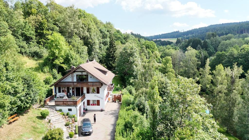 a small house in the middle of a forest at Ferienwohnung Sankt Hubertus in Bad Berneck im Fichtelgebirge
