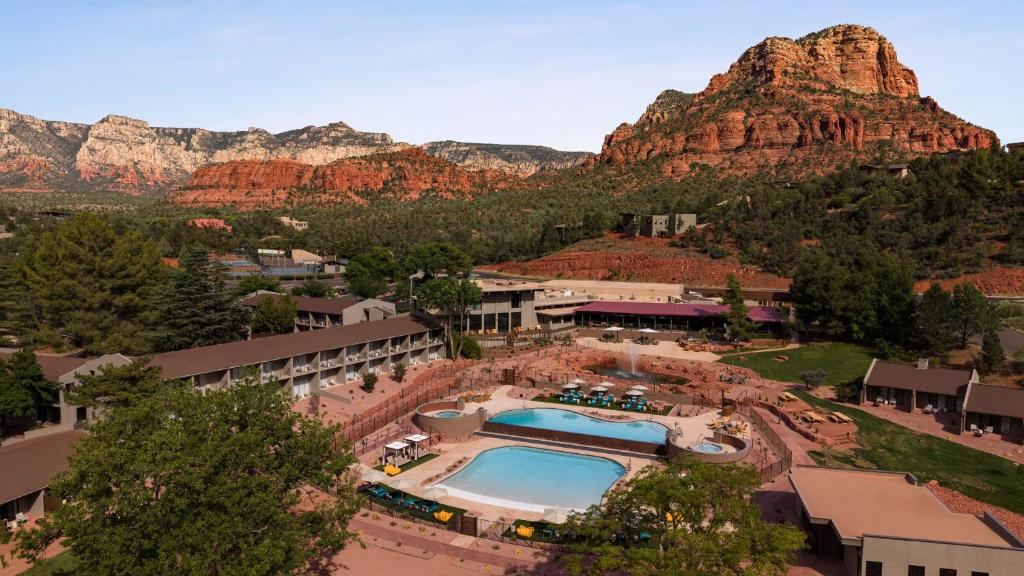 an aerial view of a resort with mountains in the background at Outbound Sedona in Sedona