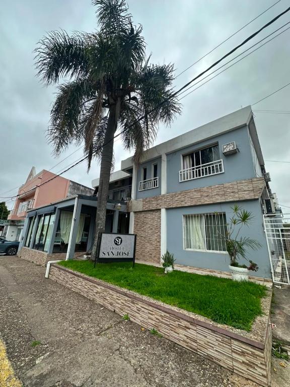 a house with a palm tree in front of it at Hotel San Jose in Federación