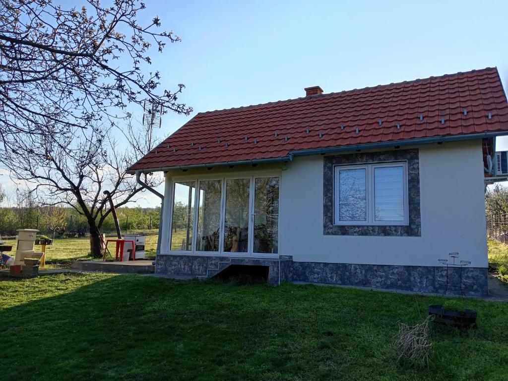 a small white house with a red roof at dr Genius Cottage in Negotin