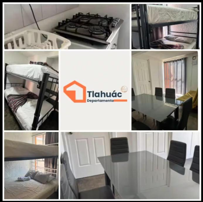 a collage of pictures of a room with a bed and a table at Depa Tláhuac in Mexico City