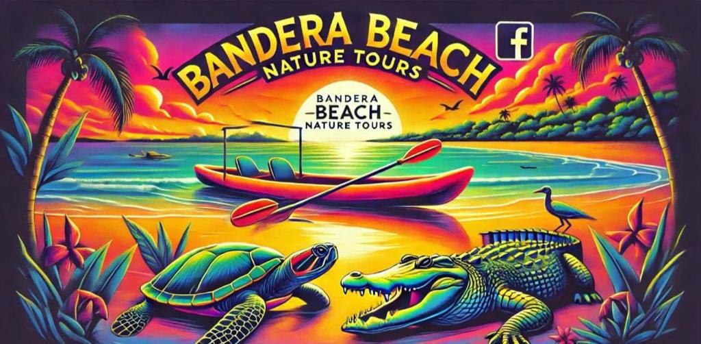a can of banana ranger beach with turtles and a canoe at Villa La Patrona in Parrita