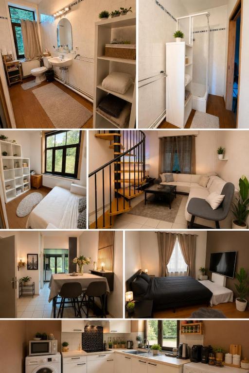 a collage of pictures of a living room and a kitchen at Citadelle Liège Centre in Liège