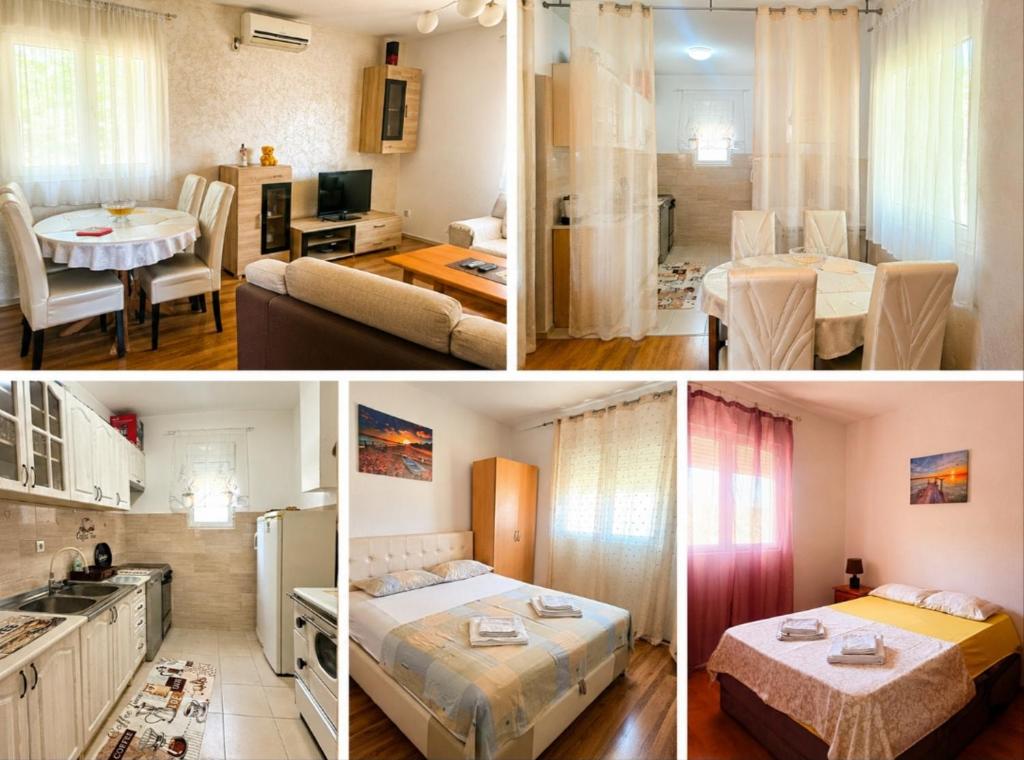 a collage of four pictures of a room at Bgd apartman in Kavač