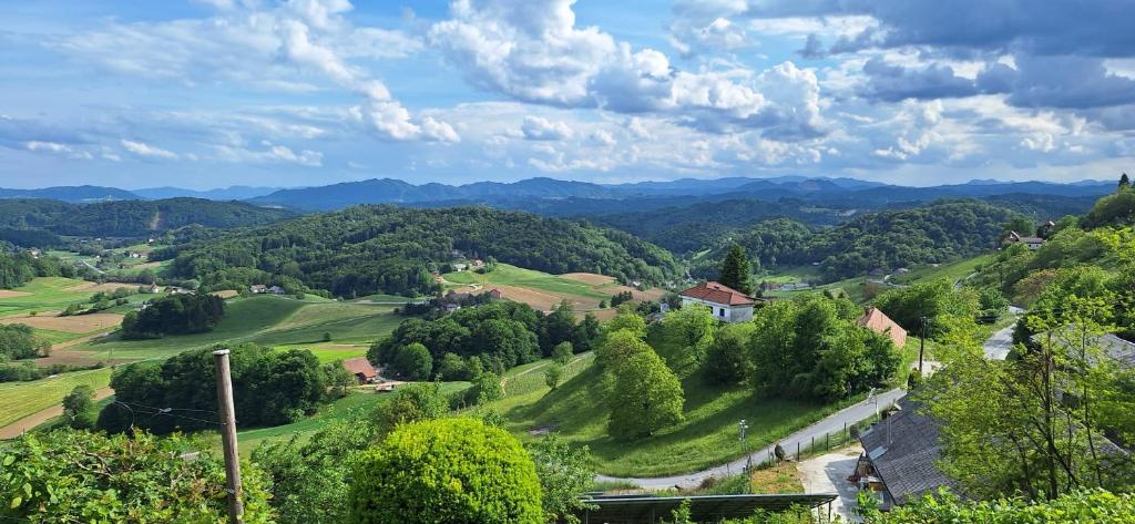 a view of a valley with mountains and trees at Panorama Hause in Podplat