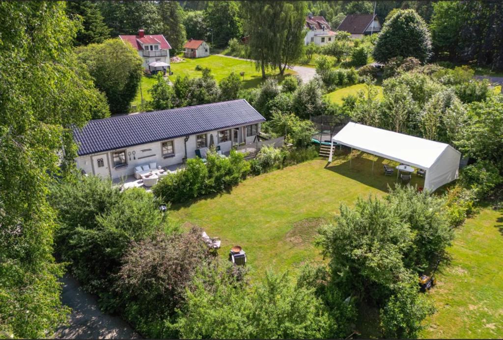 an aerial view of a house with a garden at Haby House in Skene