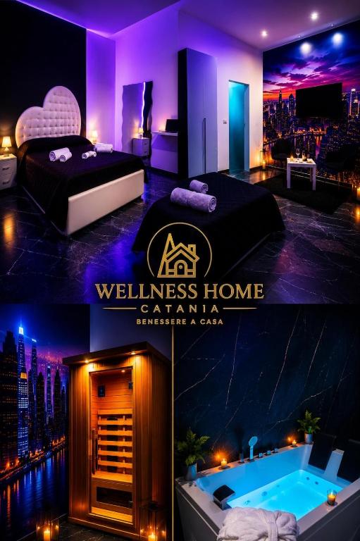 a hotel room with a bed and a bath tub at Wellness Home Catania in Catania