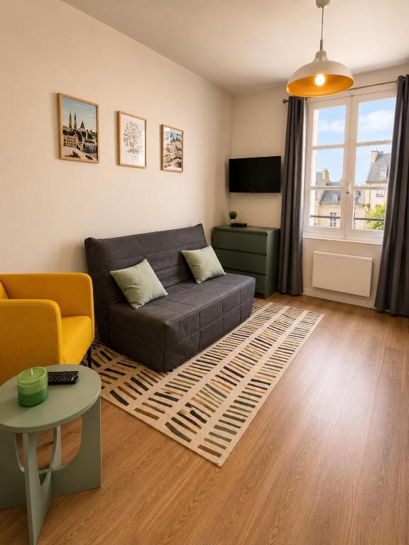 a living room with a couch and a table at Appart du Théâtre in Caen