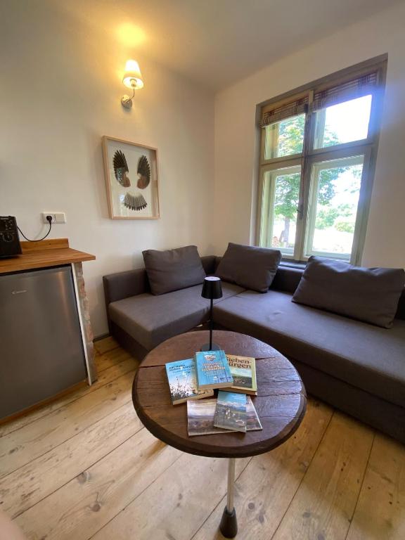 a living room with a couch and a table at Bavaria One in Cincu