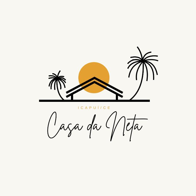 a logo for a restaurant or hotel with a beach and palm trees at Casa da Neta in Icapuí
