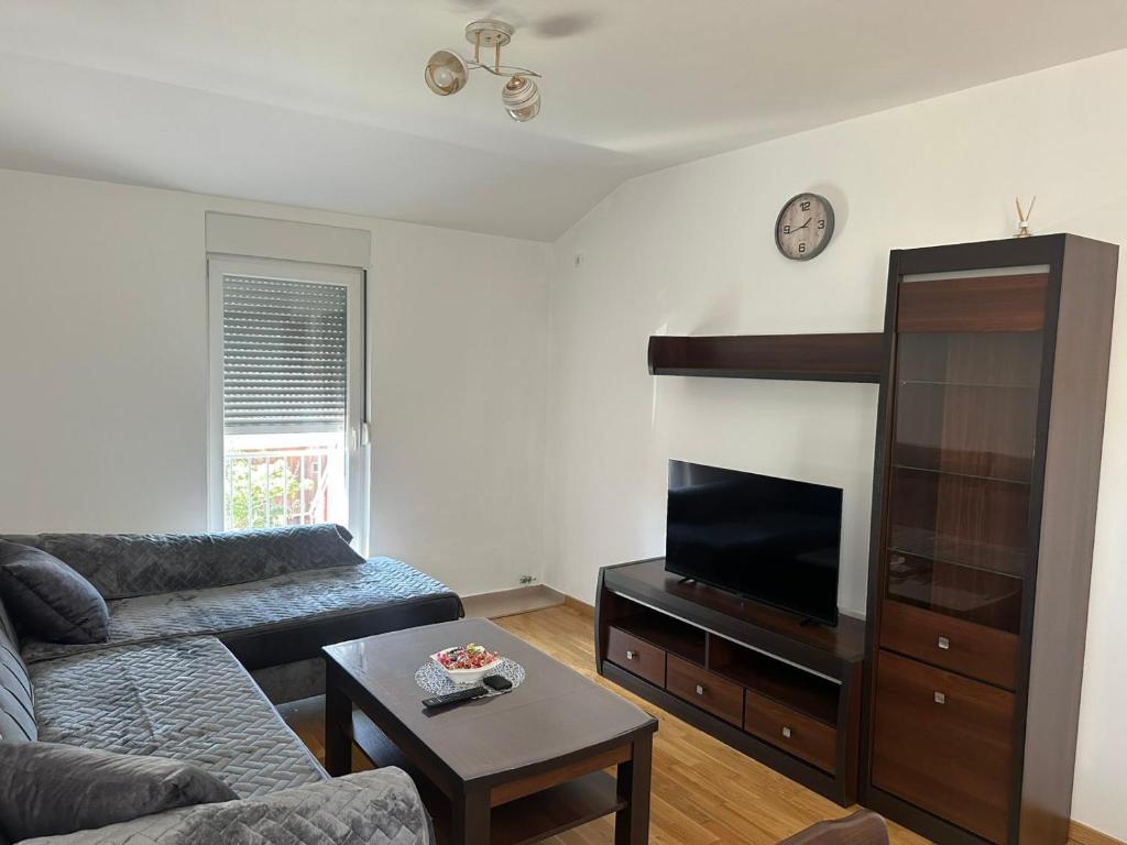 a living room with a couch and a flat screen tv at Apartman VUKOVIĆ in Žabljak