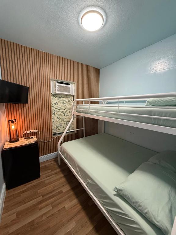 a room with two bunk beds and a lamp at OQP Hostel Miami in Miami